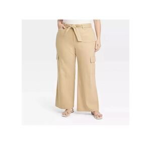 Ava & Viv High-Rise Wide Leg Cargo Pants Tan Women's Plus Size 24